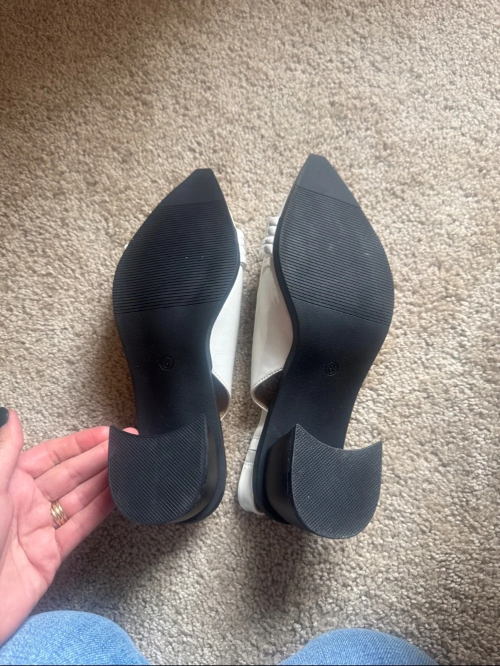 Pointed White Slingback Flats with Buckle Detail - Picture 3 of 8